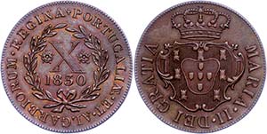 Portugal Azores, 10 rice, 1830, Mary II., KM ... 