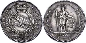 Switzerland Bern, 1 Franc, 1811, HMZ 2-233 ... 