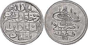 Coins of the Osman Empire Piastre, AH 1187 / ... 