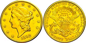 Coins USA 20 Dollars, Gold, 1892, San ... 
