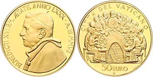 Vatican 50 Euro Gold, 2007, last Eucharist, ... 