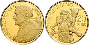 Vatican 20 Euro Gold, 2009, statue of the ... 