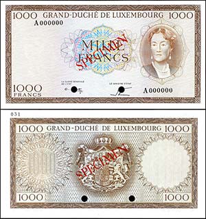 Test Banknotes and Essays Luxembourg, 1000 ... 