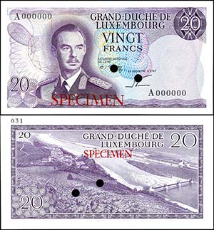 Test Banknotes and Essays Luxembourg, 20 ... 