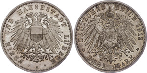 Lübeck 3 Mark, 1912, leichte Patina, PP., ... 