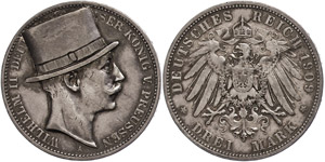 Preußen 3 Mark, 1909, Wilhelm II., mit ... 