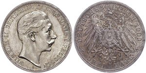 Prussia 3 Mark, 1909, Wilhelm II., st., ... 
