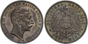 Preußen 3 Mark,1912, Wilhelm II., kräftige ... 