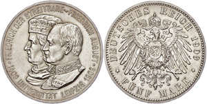Saxony 5 Mark, 1909, Friedrich August III. ... 