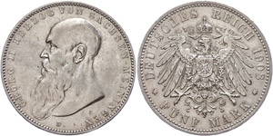 Sachsen-Meiningen 5 Mark,1908, Georg II., ... 