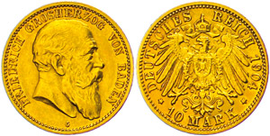 Baden 10 Mark, 1904, Friedrich, ss-vz., ... 