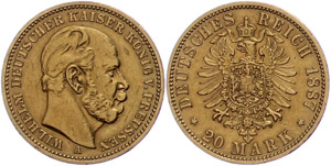 Preußen 20 Mark, Wilhelm I., J. 246, ss., ... 