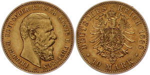 Preußen 10 Mark, Friedrich III., J. 247, ... 