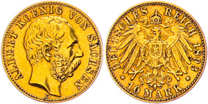 Saxony 10 Mark, Albert, J. 263, extremley ... 