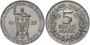 Coins Weimar Republic 5 Reichmark, 1925.1000 ... 