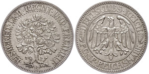 Münzen Weimar 5 Reichsmark, 1927, E, ... 