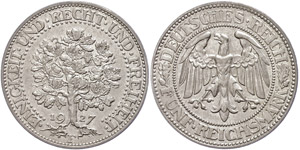 Münzen Weimar 5 Reichsmark, 1927, F, ... 