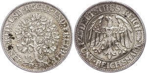 Münzen Weimar 5 Reichsmark, 1929, J, ... 