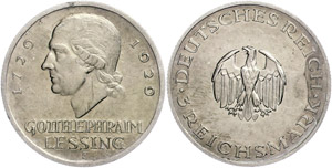 Münzen Weimar 3 Reichsmark, 1929, Lessing, ... 