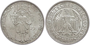 Münzen Weimar 3 Reichsmark, 1929, Meissen, ... 