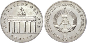 GDR 5 Mark, 1985, Brandenburger Tor, st, ... 