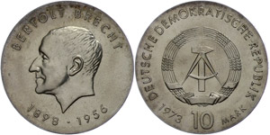 Münzen DDR 10 Mark, 1973, Brecht, vz-st, ... 