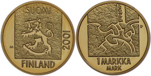 Finland 1 Markka, gold, 2001, departure from ... 