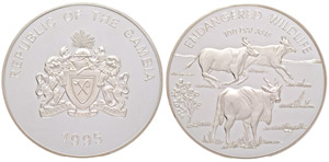 Gambia 100 Dalasis, 1995, silver, Endangered ... 