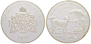 Gambia 50 Dalasis, 1995, silver, Endangered ... 