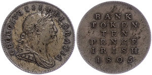 Ireland 10 pence, 1805, George III., bank ... 