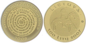 Litauen 100 Litu, 2007, Gold,1000 Jahre ... 