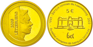 Luxembourg 5 Euro, 2003, gold, central bank, ... 