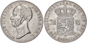 The Netherlands 2 1/2 Guilder, 1847, Wilhelm ... 