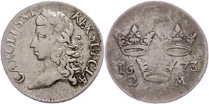Schweden 2 Mark, 1673, Karl XI., Stockholm, ... 