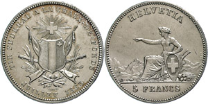 Schweiz 5 Franken,1865,  La Chaux de Fonds, ... 
