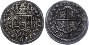 Spain Seville, 2 Real, 1724, Luis I., very ... 
