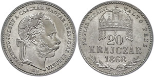 Ungarn 20 Kreuzer, 1868, Franz Joseph I., J. ... 