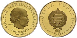 Hungary 50 forint, 1968, gold, Ignatius ... 