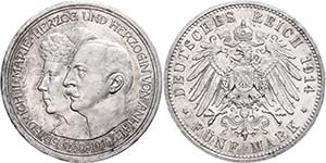 Anhalt 5 Mark ,1914, Friedrich II. zur ... 