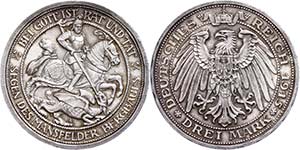 Prussia 3 Mark, 1915, Mansfeld, edge nick, ... 