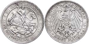 Prussia 3 Mark, 1915, Mansfeld, small edge ... 