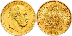 Prussia 10 Mark, 1873, Wilhelm I. Mzz A, ... 
