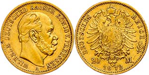 Preußen Goldmünzen 20 Mark, 1872, Wilhelm ... 
