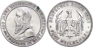 Münzen Weimar 5 Reichsmark, 1927, 450 Jahre ... 