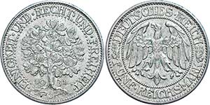 Coins Weimar Republic 5 Reichmark, 1931, J, ... 