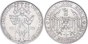 Münzen Weimar 5 Reichsmark, 1929, 1000 ... 