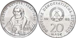 Münzen DDR 20 Mark, 1983, Martin Luther, ... 