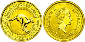 Australia 5 Dollars, Gold, 1997, kangaroo, 1 ... 