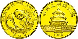 China Volksrepublik 50 Yuan, Gold, 1988, ... 