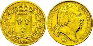 France 20 Franc, Gold, 1819, louis XVIII, ... 